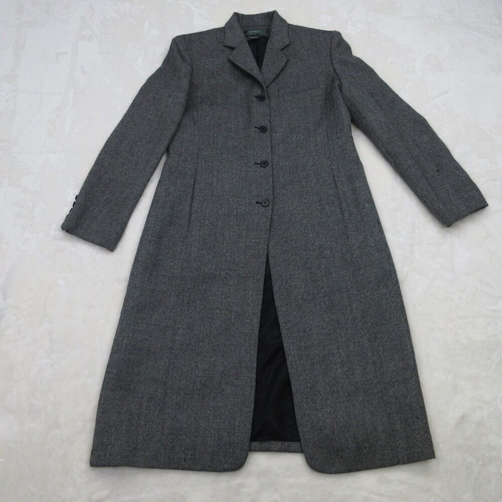 Vintage Lauren Ralph Lauren Trench Coat Womens 10 Twill Alpaca Blend Wool Casual